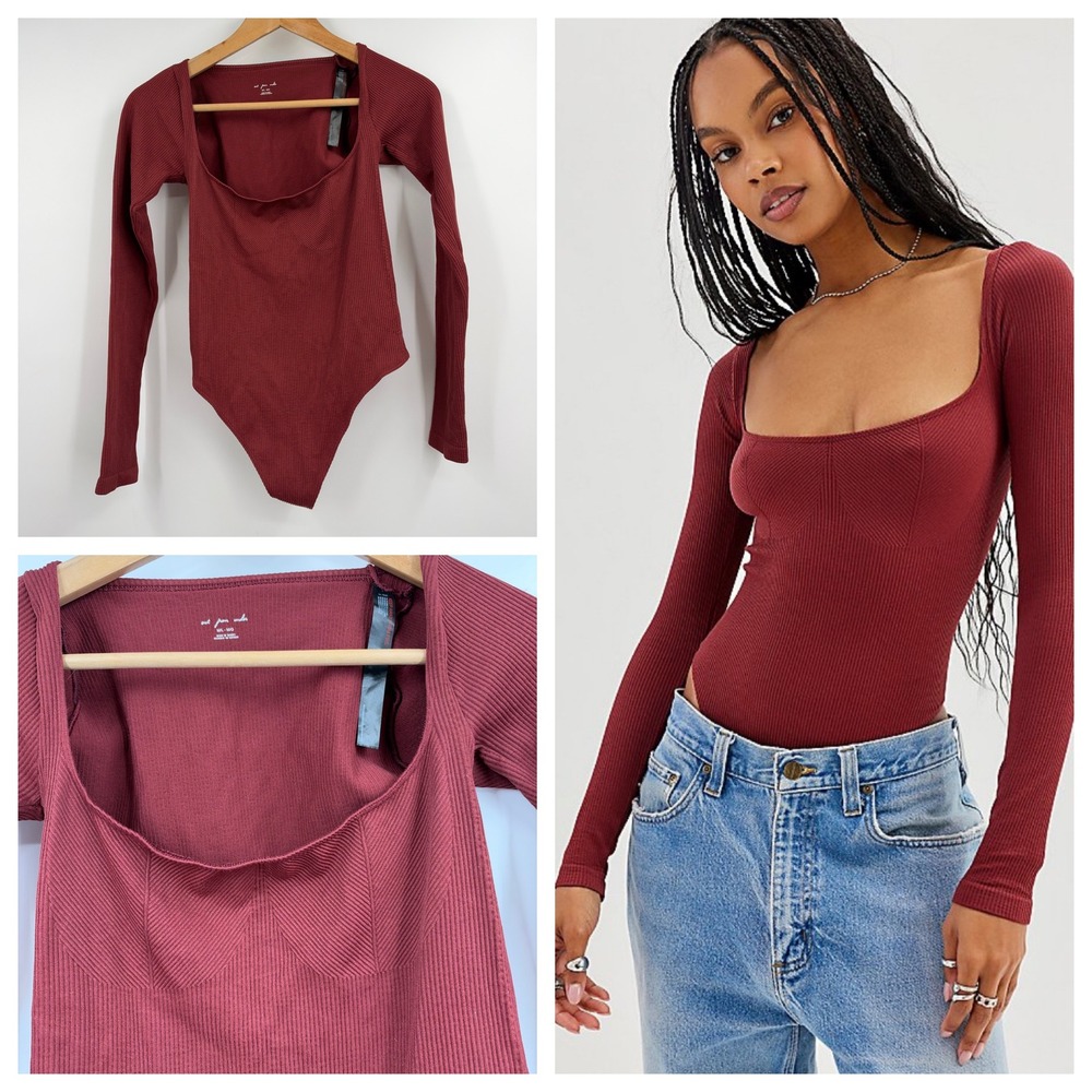 Out From Under Marianne Seamless Long Sleeve Bodysuit Burgundy M/L UO